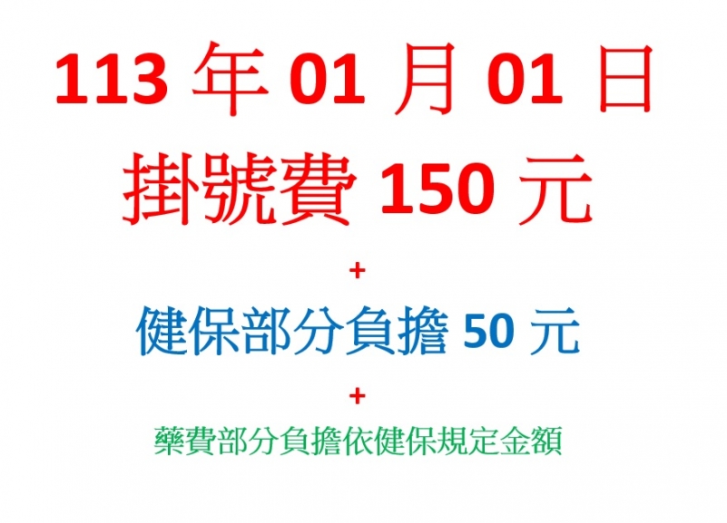 113年01月01日調整掛號費公告